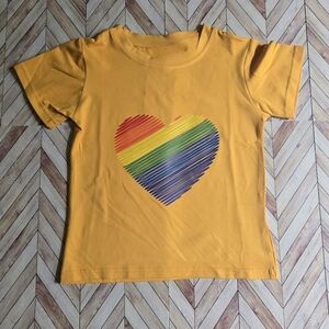 Vibrant Rainbow Heart TShirt Gold Yellow Pride Tee Kids Summer Shirt Graphic Top